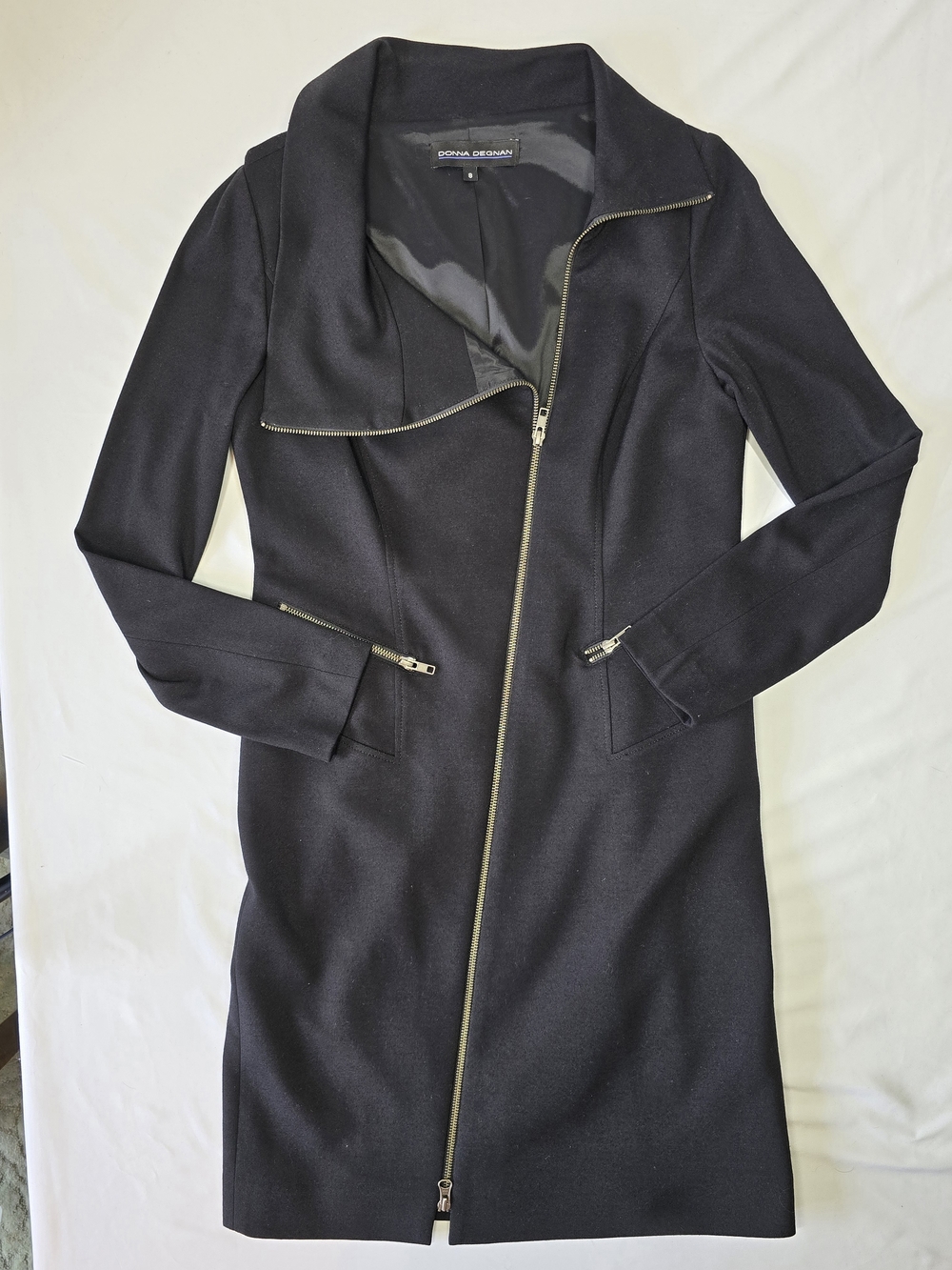 Donna Degnan Black Asymmetrical Zip Ponte Sheath Dress Size 8